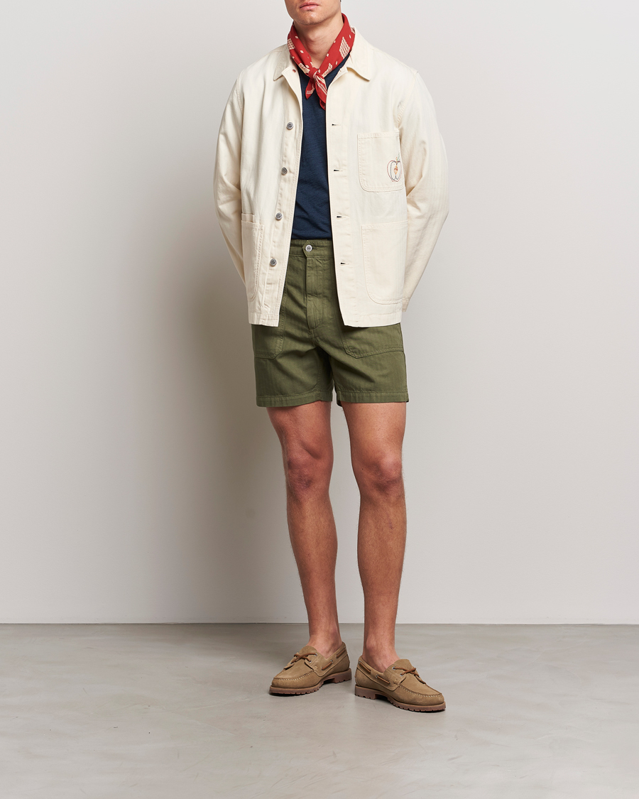 Heren | Korte broek | Drake's | Herringbone Fatigue Cotton Shorts Olive