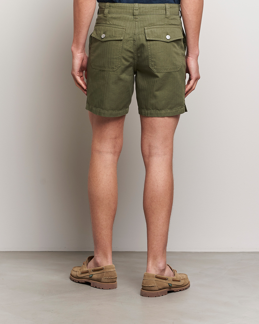 Heren | Korte broek | Drake's | Herringbone Fatigue Cotton Shorts Olive