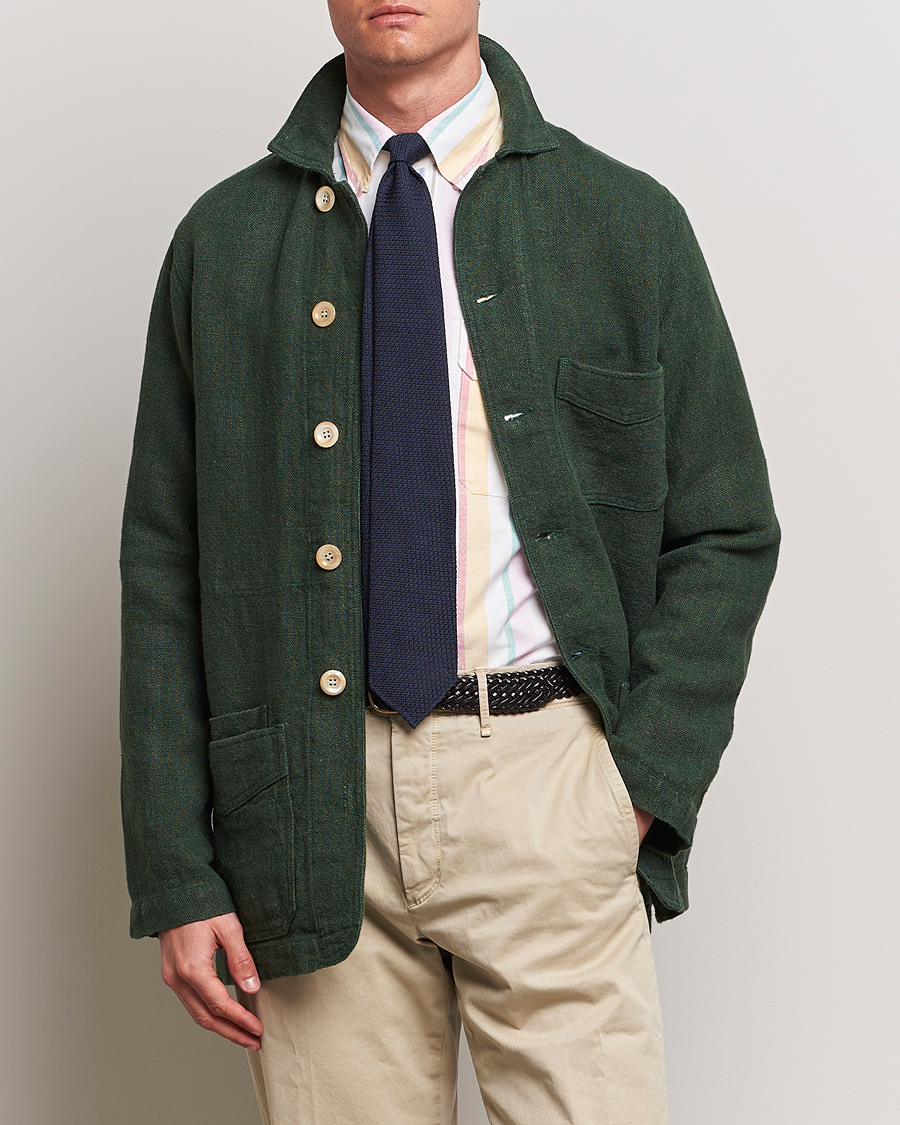 Heren | Jassen | Drake's | Heavy Linen Chore Jacket Green
