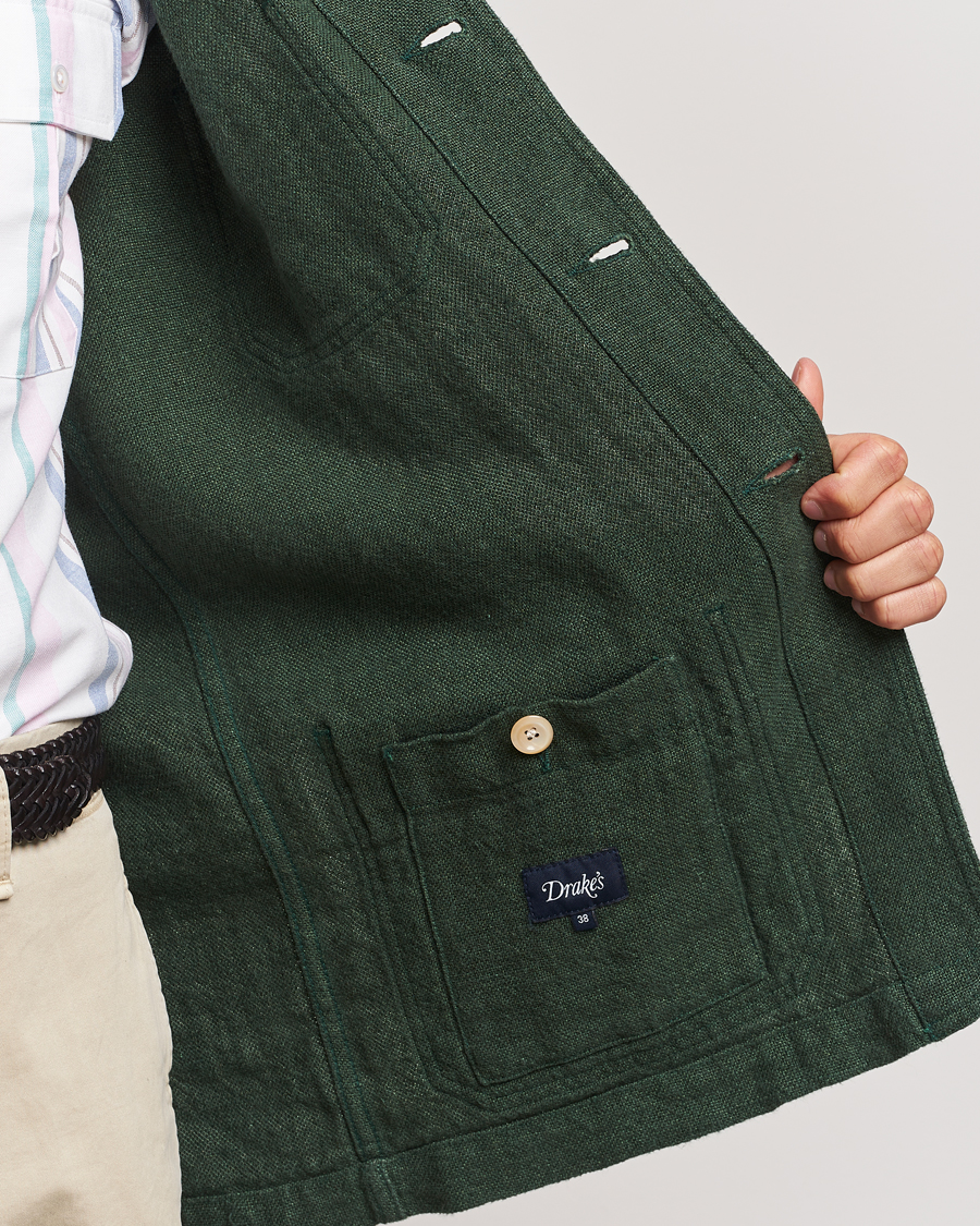 Heren | Jassen | Drake's | Heavy Linen Chore Jacket Green