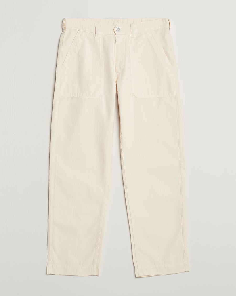 Heren | Broeken | Drake's | Herringbone Fatigue Cotton Trousers Ecru