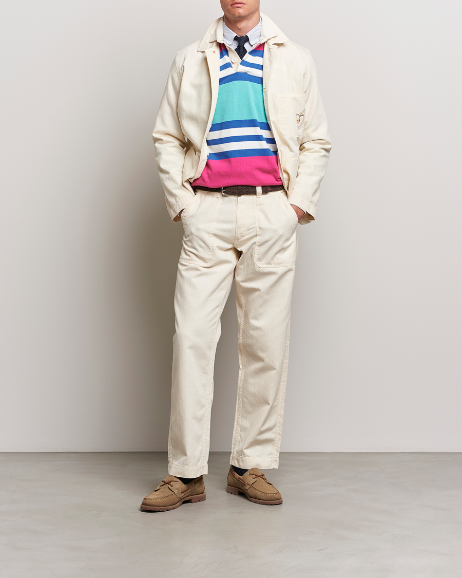 Heren | Broeken | Drake's | Herringbone Fatigue Cotton Trousers Ecru