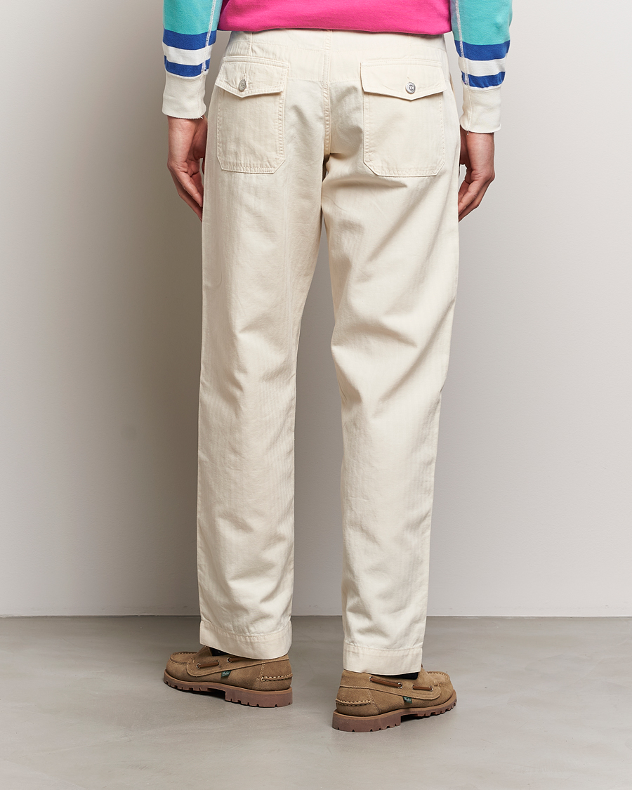 Heren | Broeken | Drake's | Herringbone Fatigue Cotton Trousers Ecru
