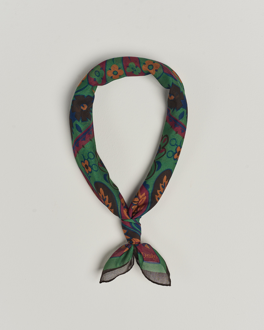 Heren | Drake's Folk Flower Bandana Green | Drake's | Folk Flower Bandana Green