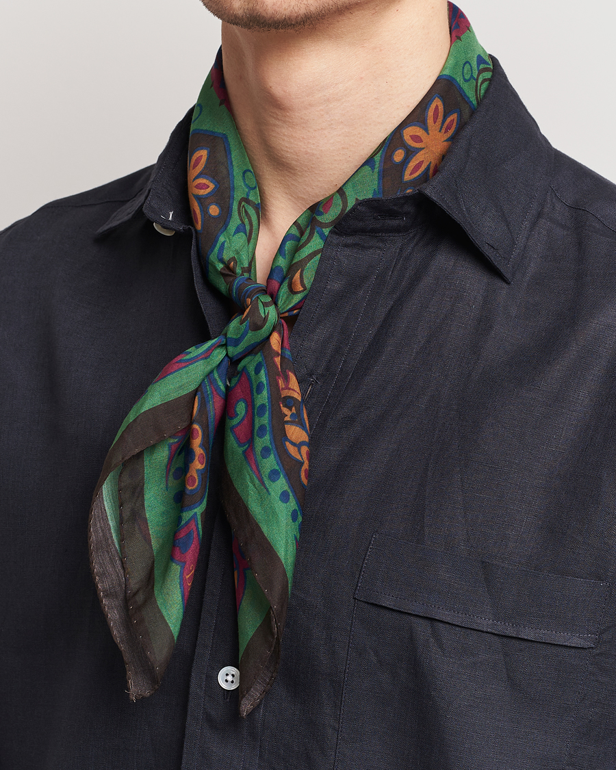 Heren | Drake's Folk Flower Bandana Green | Drake's | Folk Flower Bandana Green