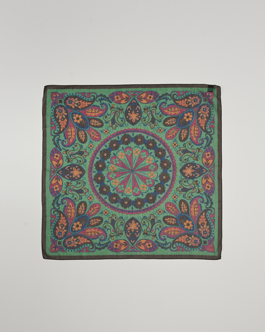 Heren | Drake's Folk Flower Bandana Green | Drake's | Folk Flower Bandana Green