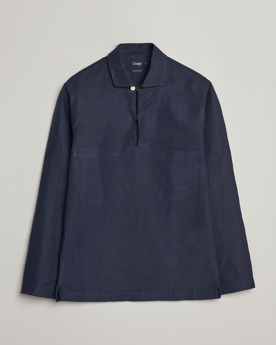 Heren | Overhemden | Drake's | Marine Linen Smock Navy