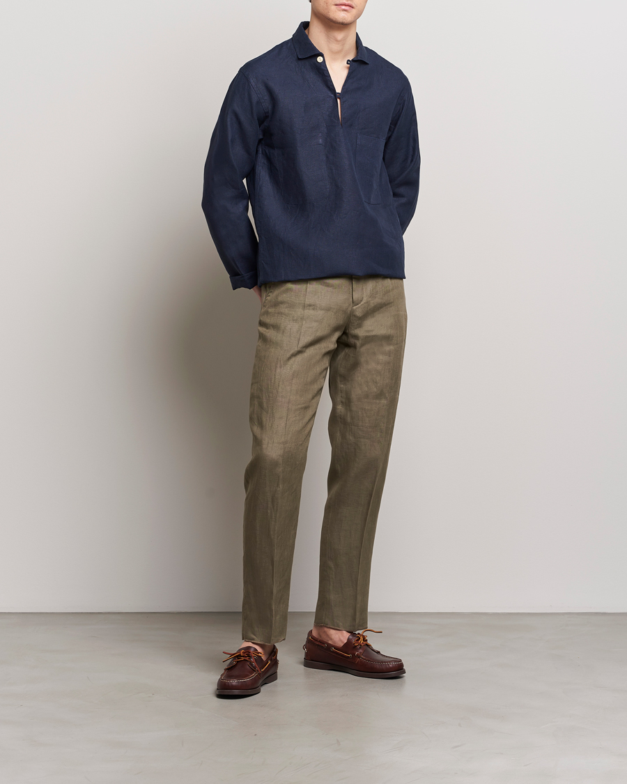 Heren | Overhemden | Drake's | Marine Linen Smock Navy