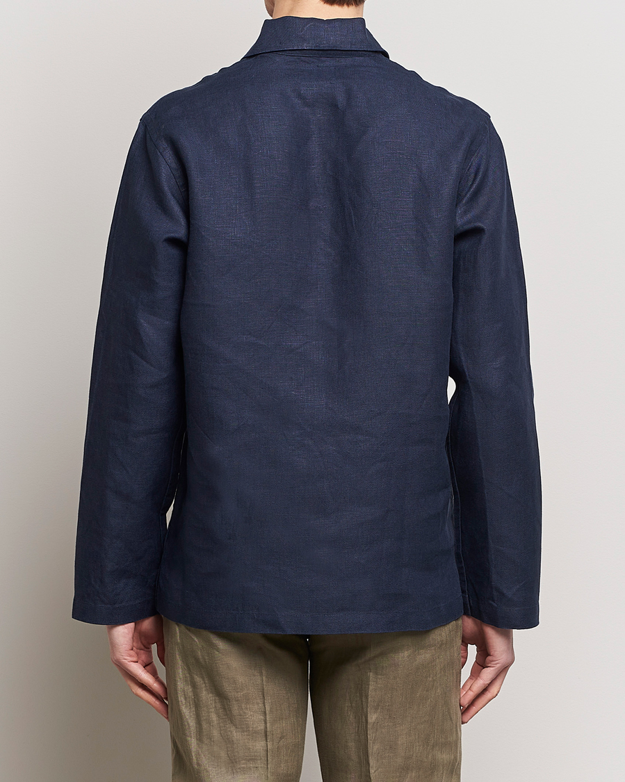 Heren | Overhemden | Drake's | Marine Linen Smock Navy