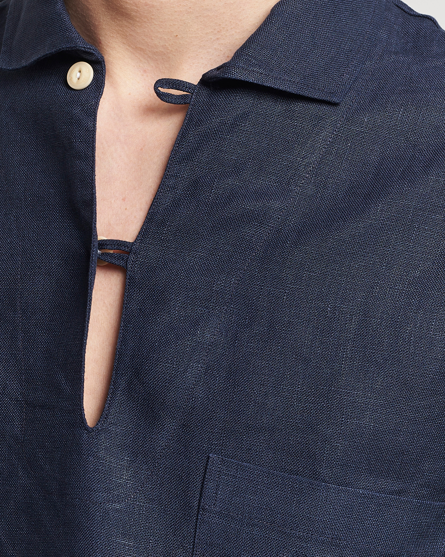 Heren | Overhemden | Drake's | Marine Linen Smock Navy
