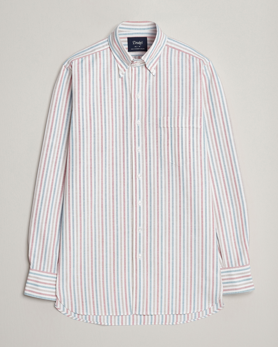 Heren | Overhemden | Drake's | Thin Tripple Stripe Oxford Shirt White