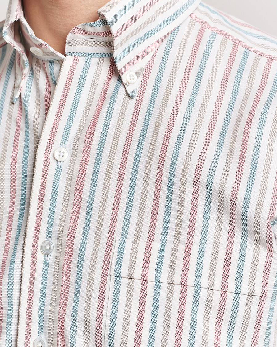 Heren | Overhemden | Drake's | Thin Tripple Stripe Oxford Shirt White