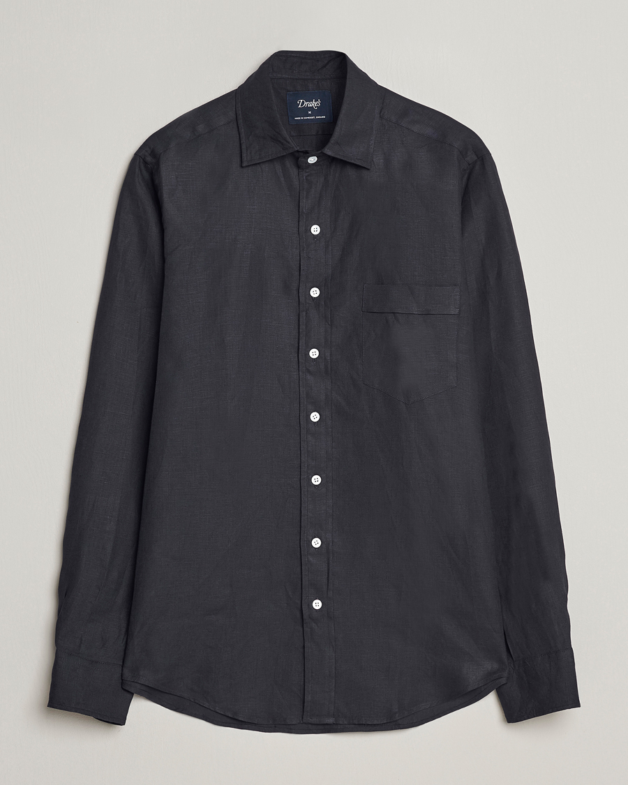 Heren | Overhemden | Drake's | Linen Summer Shirt Navy