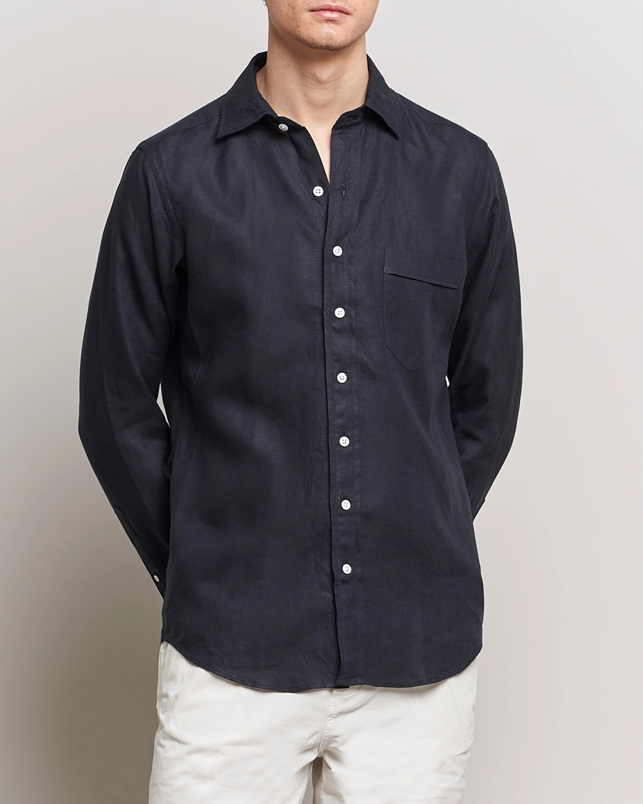 Heren |  | Drake's | Linen Summer Shirt Navy