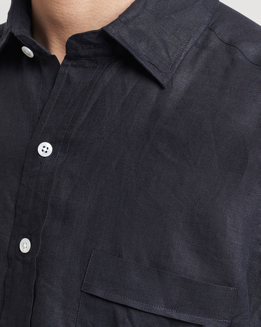 Heren | Overhemden | Drake's | Linen Summer Shirt Navy