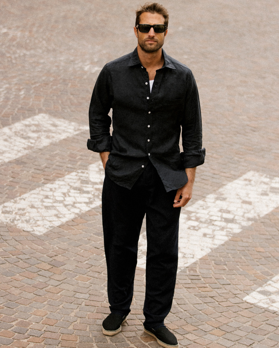 Heren | Overhemden | Drake's | Linen Summer Shirt Navy
