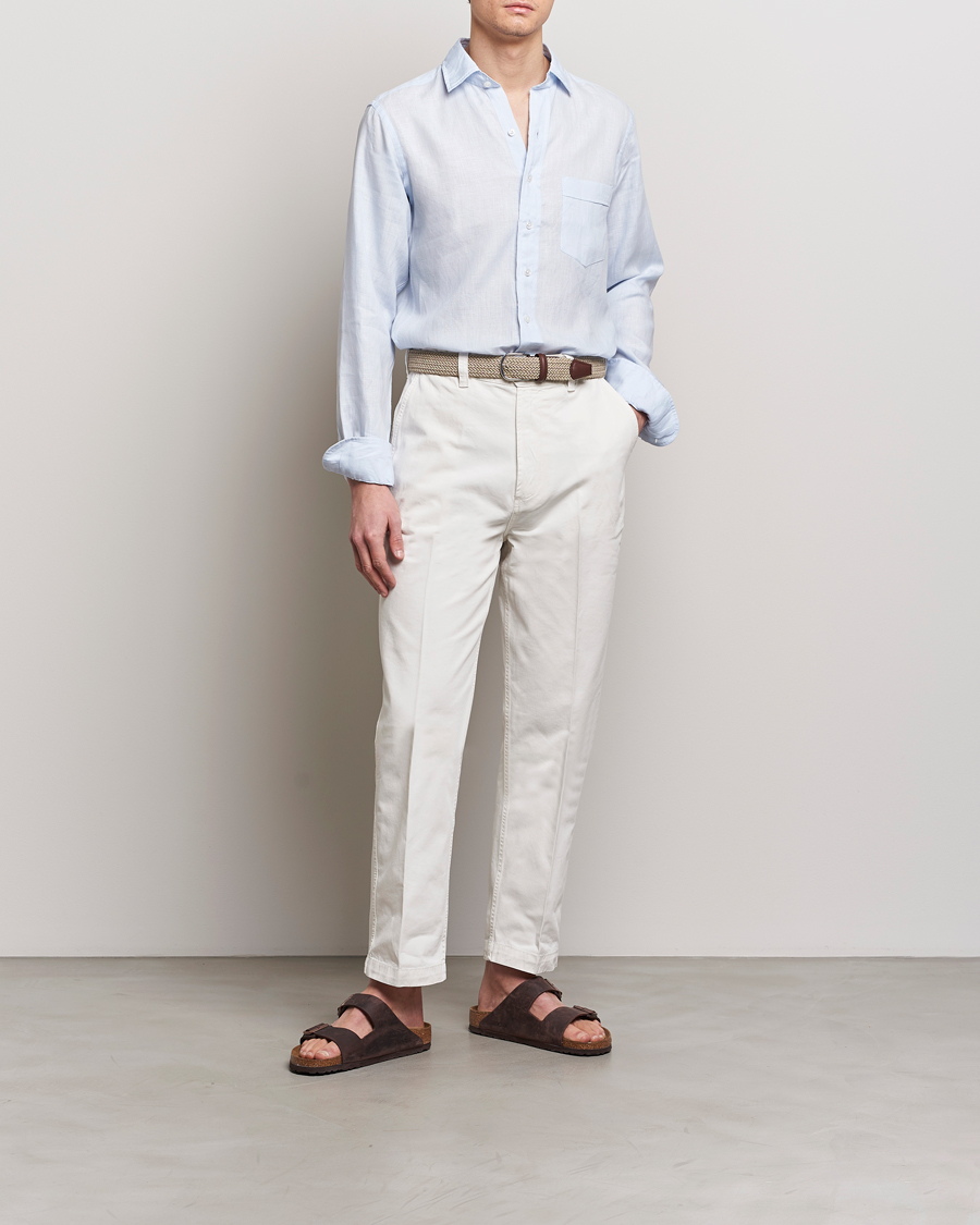 Heren | Overhemden | Drake's | Linen Summer Shirt Sky Blue