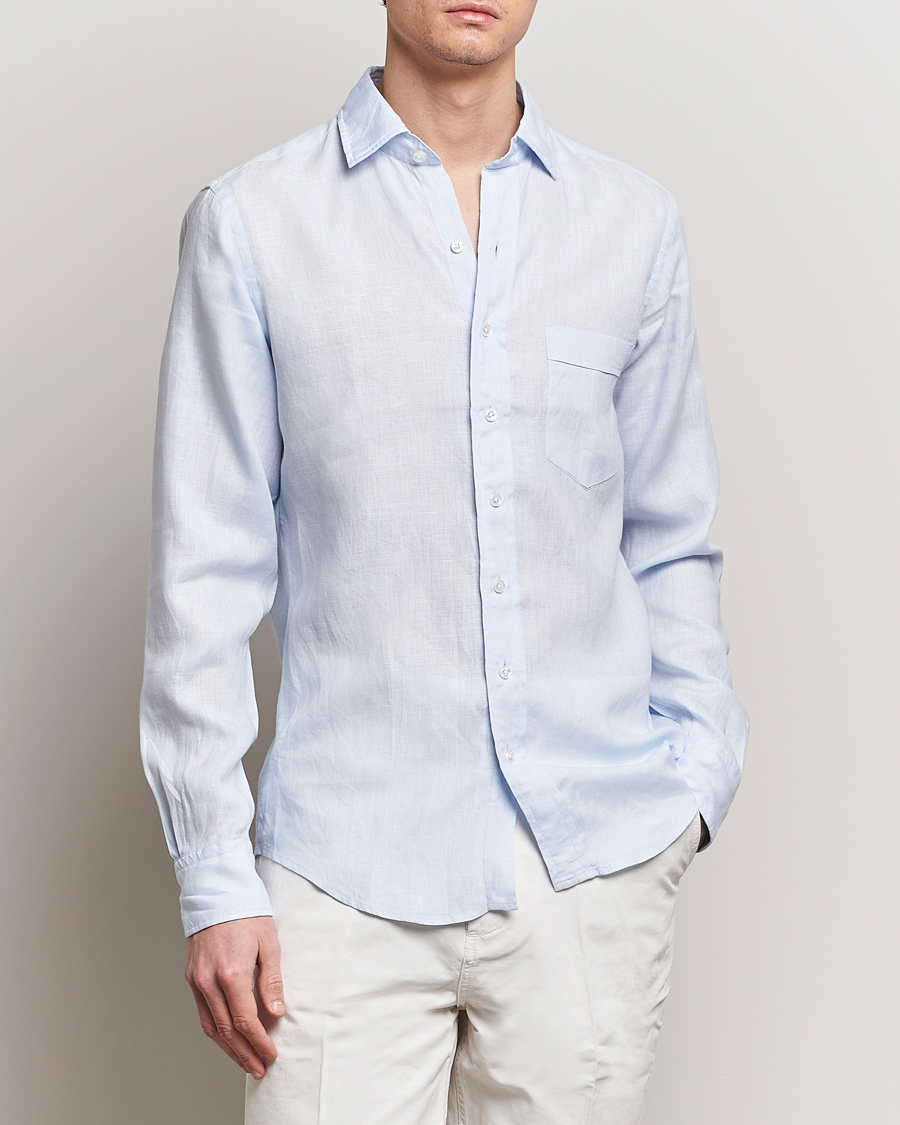 Heren | Best of British | Drake's | Linen Summer Shirt Sky Blue