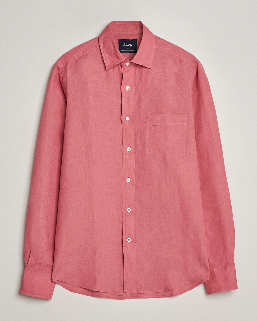Heren | Overhemden | Drake's | Linen Summer Shirt Pink