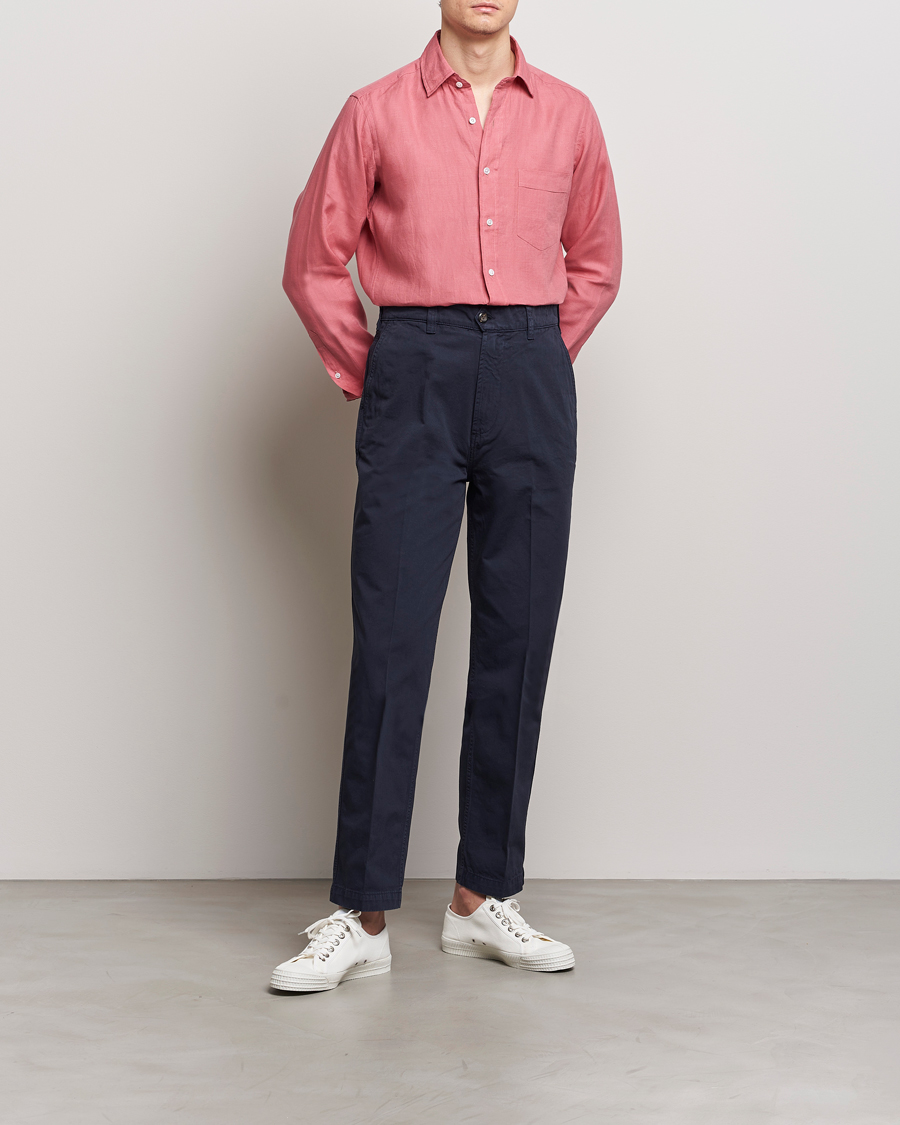 Heren | Overhemden | Drake's | Linen Summer Shirt Pink