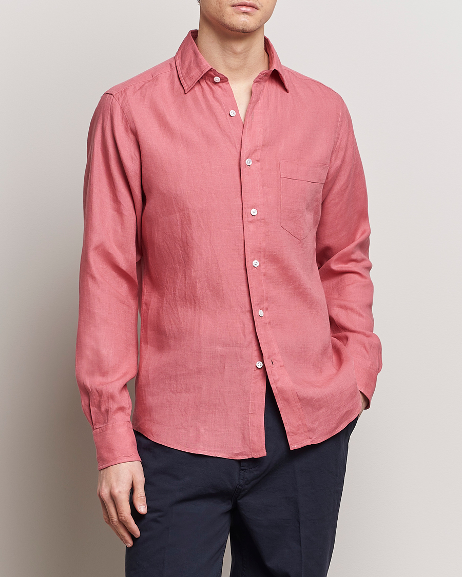Heren |  | Drake's | Linen Summer Shirt Pink