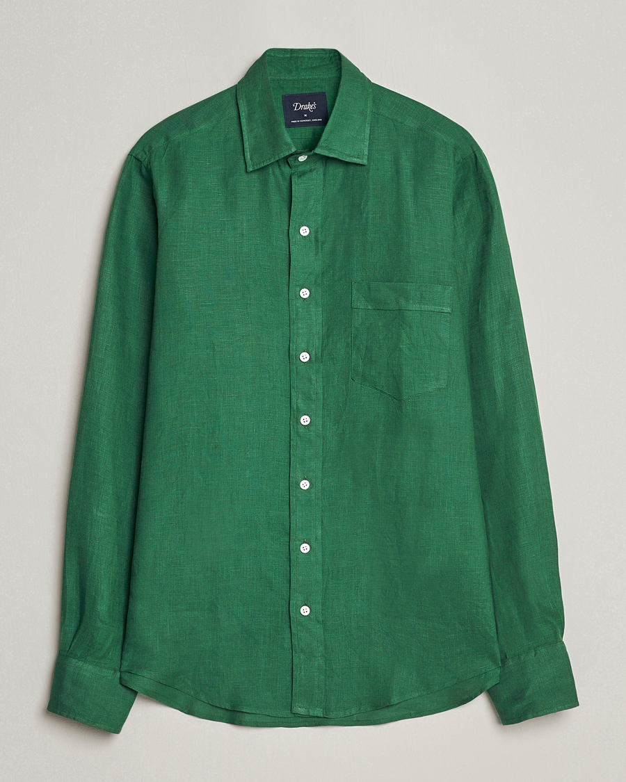 Heren | Overhemden | Drake's | Linen Summer Shirt Green