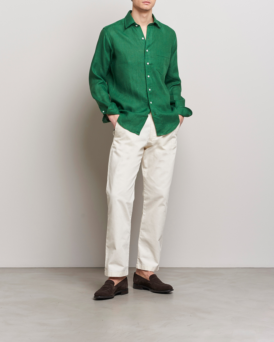 Heren | Overhemden | Drake's | Linen Summer Shirt Green