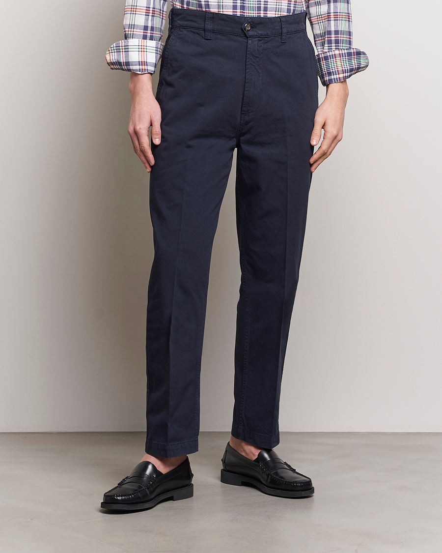 Heren | Broeken | Drake's | Cotton Flat Front Chino Navy