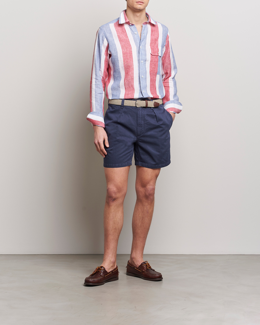 Heren | Korte broek | Drake's | Cotton Twill Chino Shorts Washed Navy