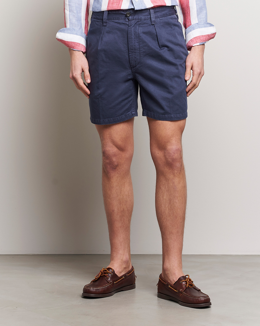Heren | Preppy Authentic | Drake's | Cotton Twill Chino Shorts Washed Navy