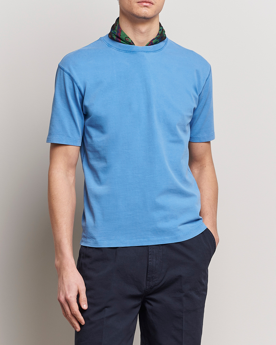 Heren | Drake's | Drake's | Washed Hiking T-Shirt French Blue