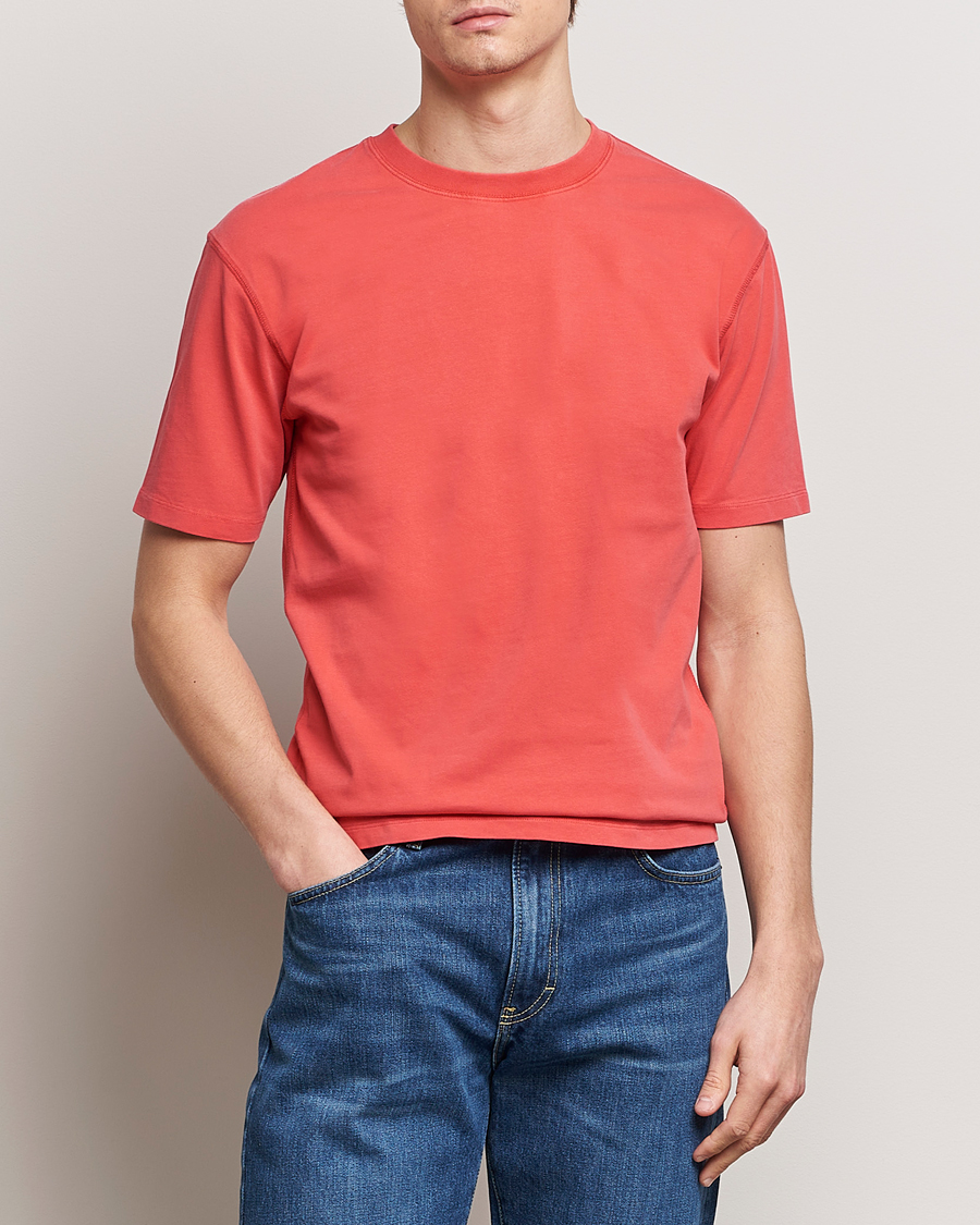 Heren | T-shirts | Drake's | Washed Hiking T-Shirt Red