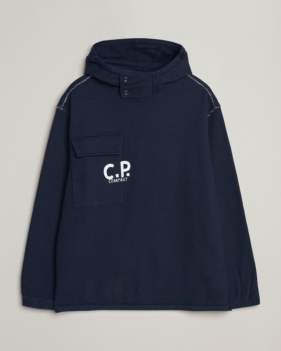 Heren | Truien | C.P. Company | Washed Indigo Fleece Hooded Sweatshirt Navy