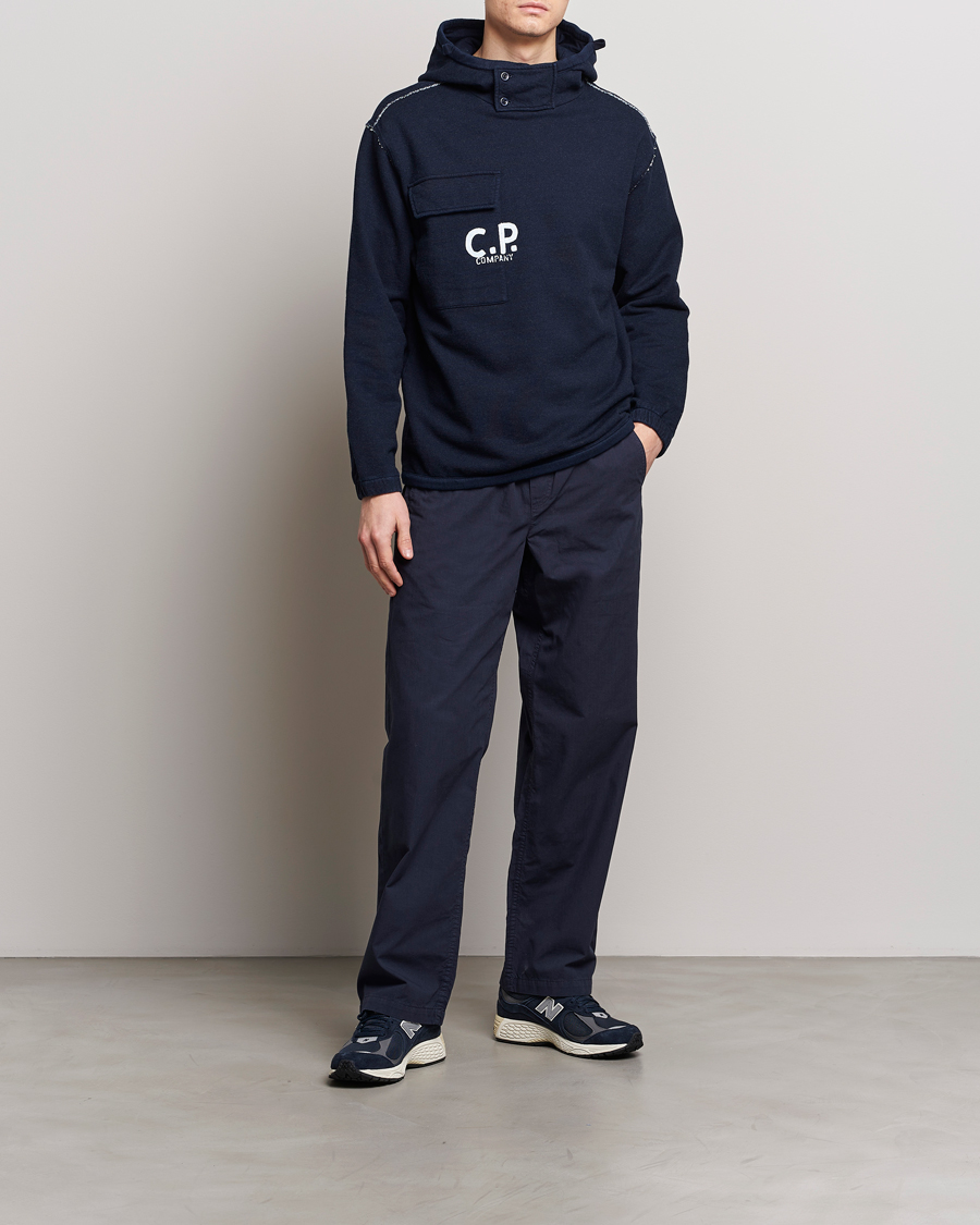 Heren | Truien | C.P. Company | Washed Indigo Fleece Hooded Sweatshirt Navy