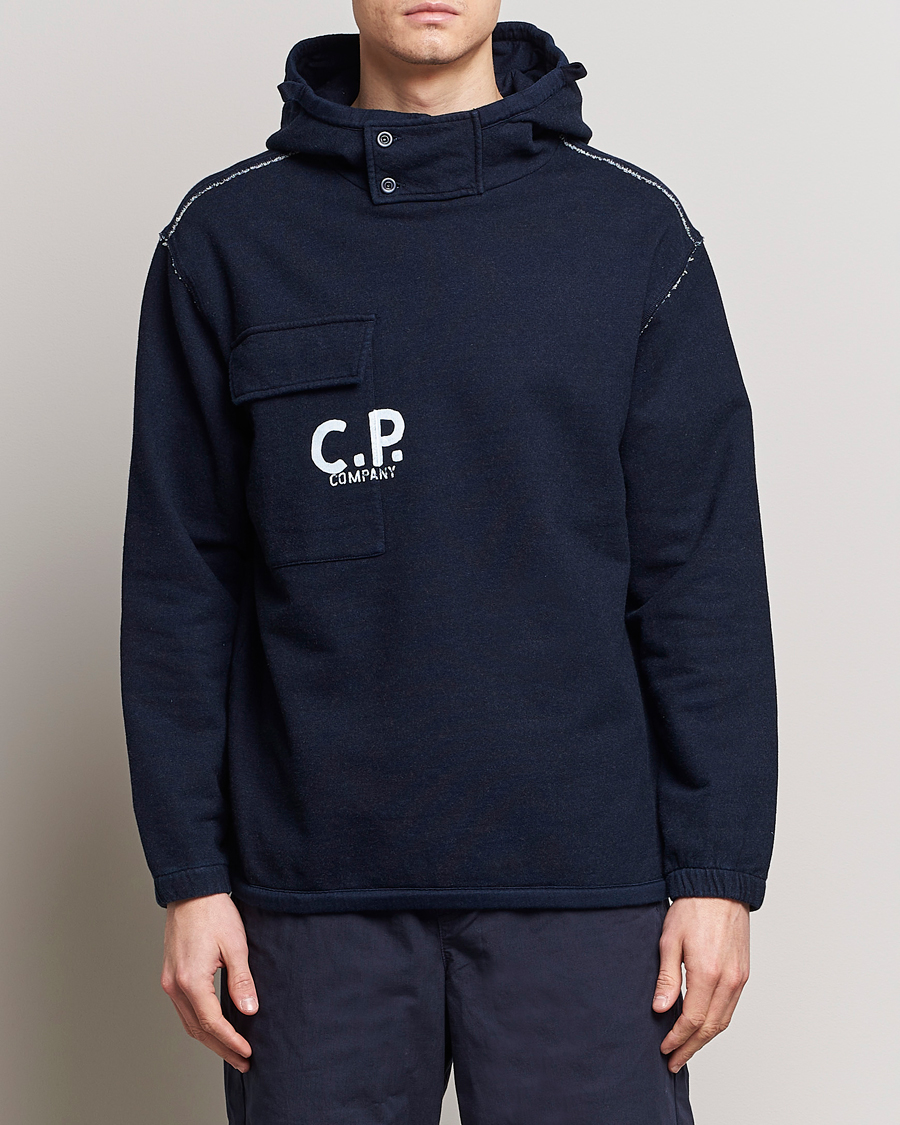 Heren | Hoodies | C.P. Company | Washed Indigo Fleece Hooded Sweatshirt Navy