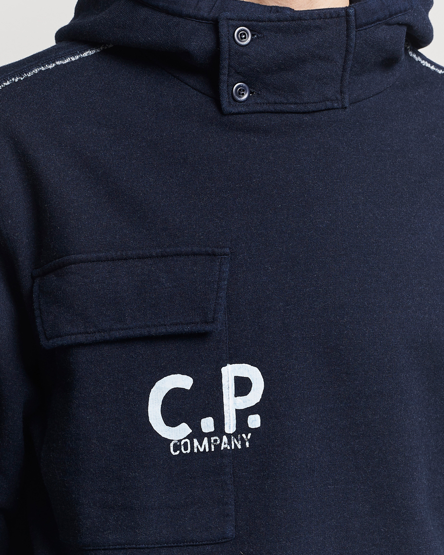 Heren | Truien | C.P. Company | Washed Indigo Fleece Hooded Sweatshirt Navy