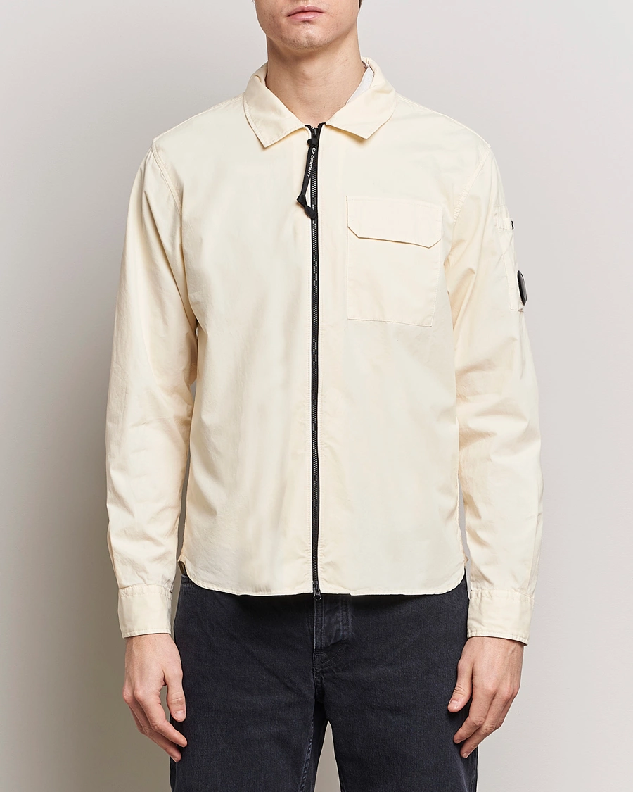 Heren | Overshirts | C.P. Company | Garment Dyed Gabardine Zip Shirt Jacket Ecru