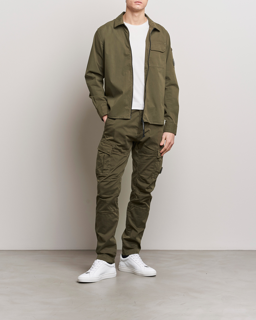 Heren | Overhemden | C.P. Company | Garment Dyed Gabardine Zip Shirt Jacket Army