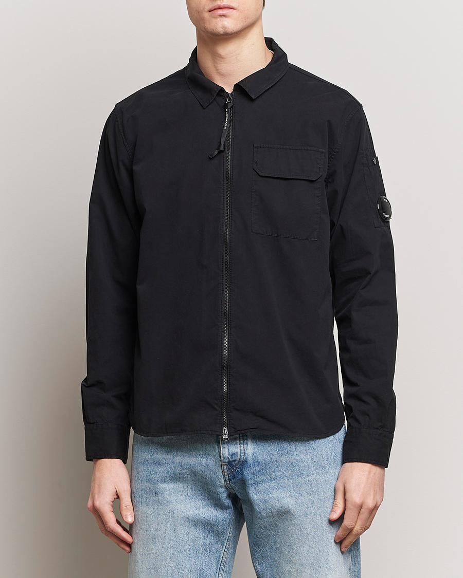 Heren | Overshirts | C.P. Company | Garment Dyed Gabardine Zip Shirt Jacket Black