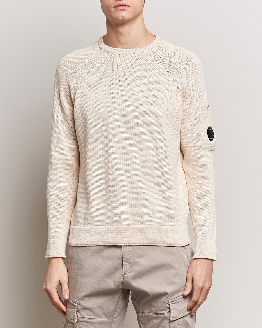 Men | Knitted Jumpers | C.P. Company | Compact Cotton Lens Crewneck Ecru