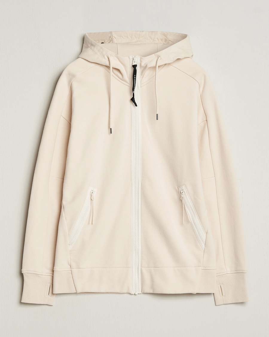 Heren | Truien | C.P. Company | Diagonal Raised Fleece Full Zip Goggle Hoodie Ecru