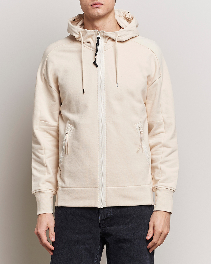 Heren | Contemporary Creators | C.P. Company | Diagonal Raised Fleece Full Zip Goggle Hoodie Ecru