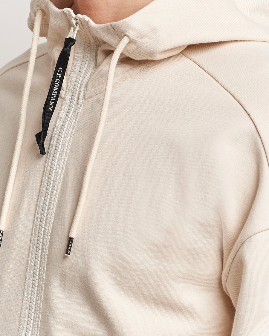 Heren | Truien | C.P. Company | Diagonal Raised Fleece Full Zip Goggle Hoodie Ecru