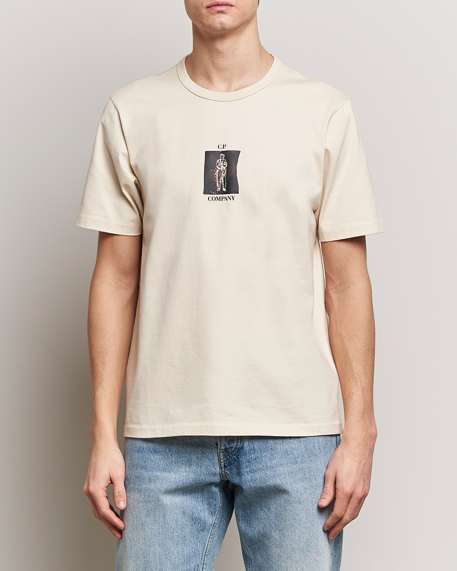 Heren | C.P. Company | C.P. Company | Mercerized Heavy Cotton Back Logo T-Shirt Ecru