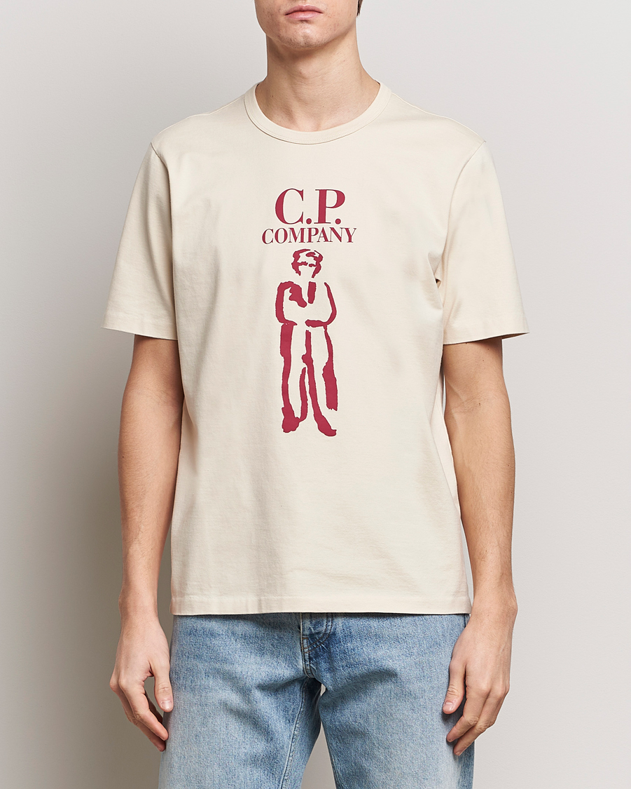 Heren |  | C.P. Company | Mercerized Heavy Cotton Logo T-Shirt Ecru