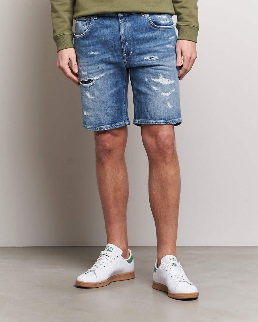 Heren | Korte broek | Dondup | Derek Destroyed Denim Shorts Medium Blue