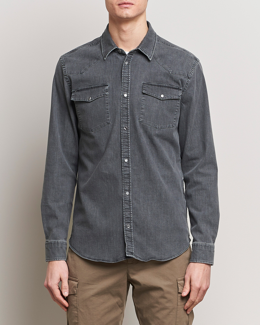 Heren | Casual | Dondup | Slim Fit Pocket Denim Shirt Washed Grey