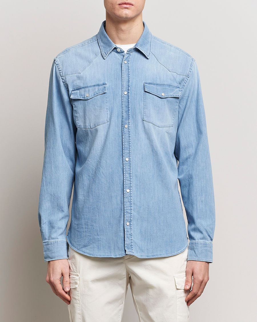 Heren | Casual | Dondup | Slim Fit Pocket Denim Shirt Light Blue