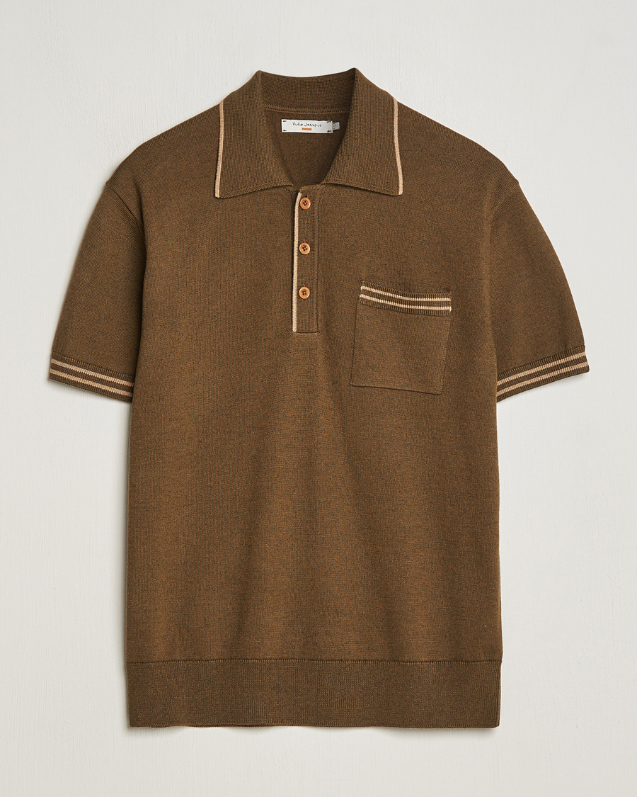 Heren | Polo's | Nudie Jeans | Frippe Knitted Polo Olive