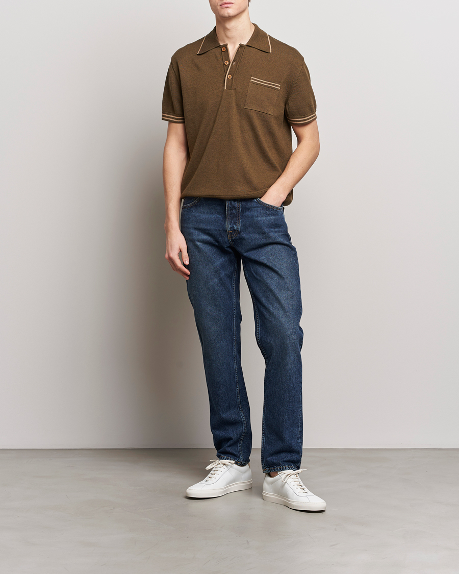 Heren | Polo's | Nudie Jeans | Frippe Knitted Polo Olive